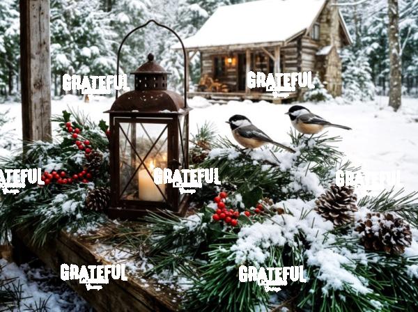 Winter Chickadees and Lantern