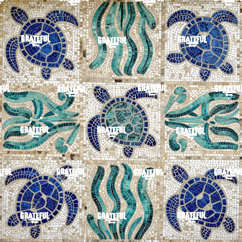 Sea Turtles and Kelp Mosaic Block