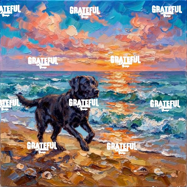 Beach Day - Frolicking Black Labrador