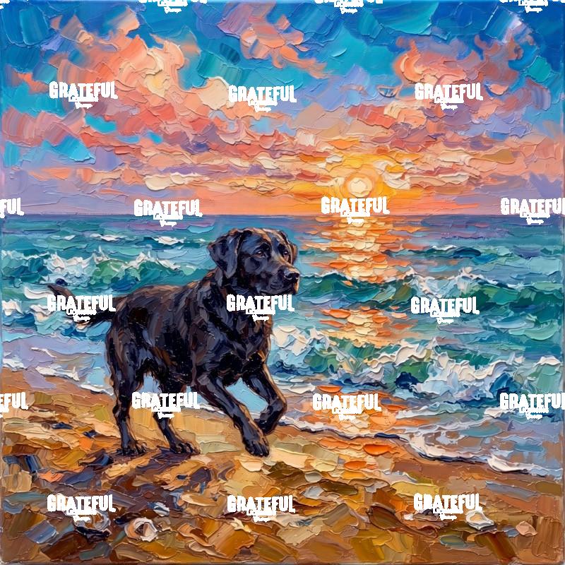 Beach Day – Frolicking Black Labrador