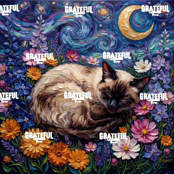 Amongst The Flowers - Siamese Cat