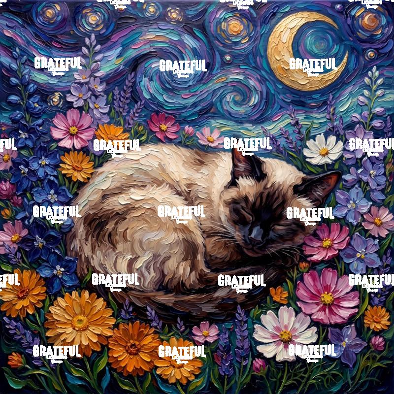 Amongst The Flowers – Siamese Cat