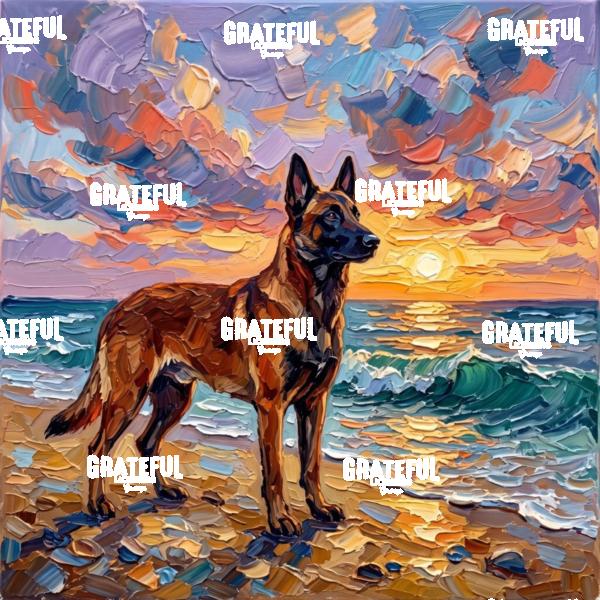 Beach Sunset - Belgian Malinois