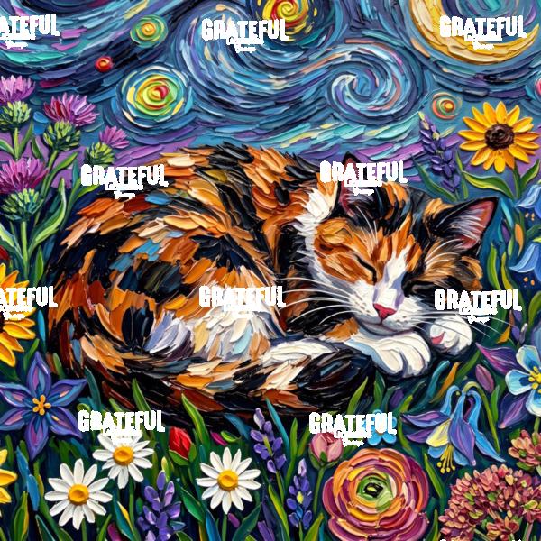 Amongst The Flowers - Calico Cat