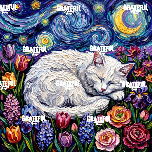 Amongst The Flowers - White Cat