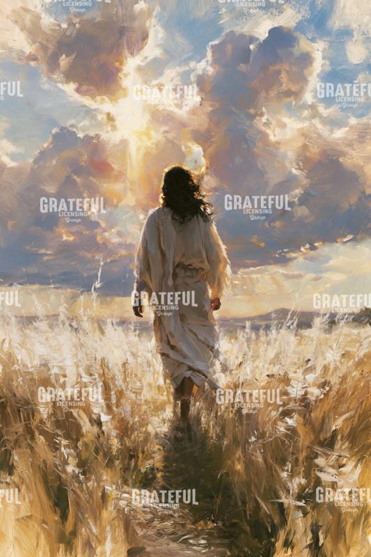 Jesus Walks Alone in a Field