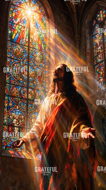 Jesus in a Cathedral Bathed in Light