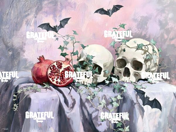 Pomegranates and Skulls Still Life