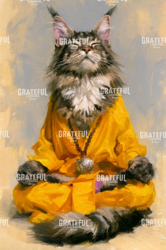 Buddhist Cat in Yellow Robes