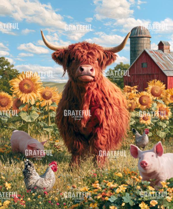 Highland Cow, Rustic Barn