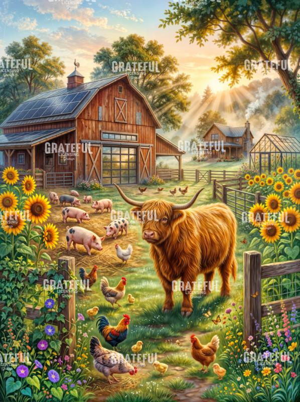 Highland Cow Modern Farm Scene