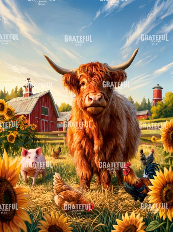 Highland Cow Farm with Chicken and Pig