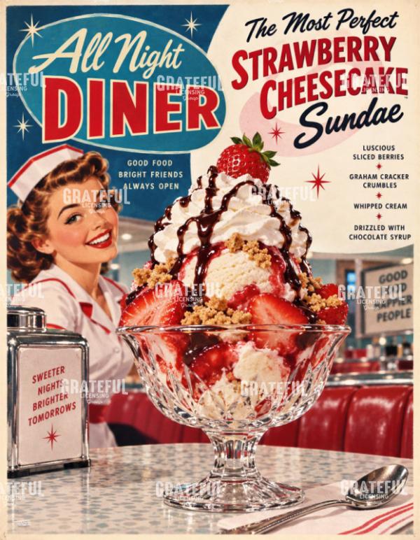 Vintage Strawberry Cheesecake Sundae Poster